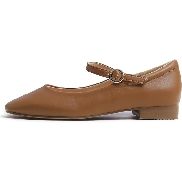 Feversole Women's Maryjane Camel Vegan Leather Synthetic Square Toe Flats - Picture 3 of 5